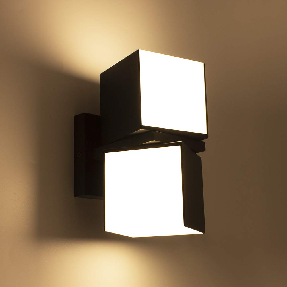 LUTEC Outdoor Wall Light, 3000K 1100LM LED, Dusk to Dawn Sensor, Aluminum, Square, Black, Model 5193820012