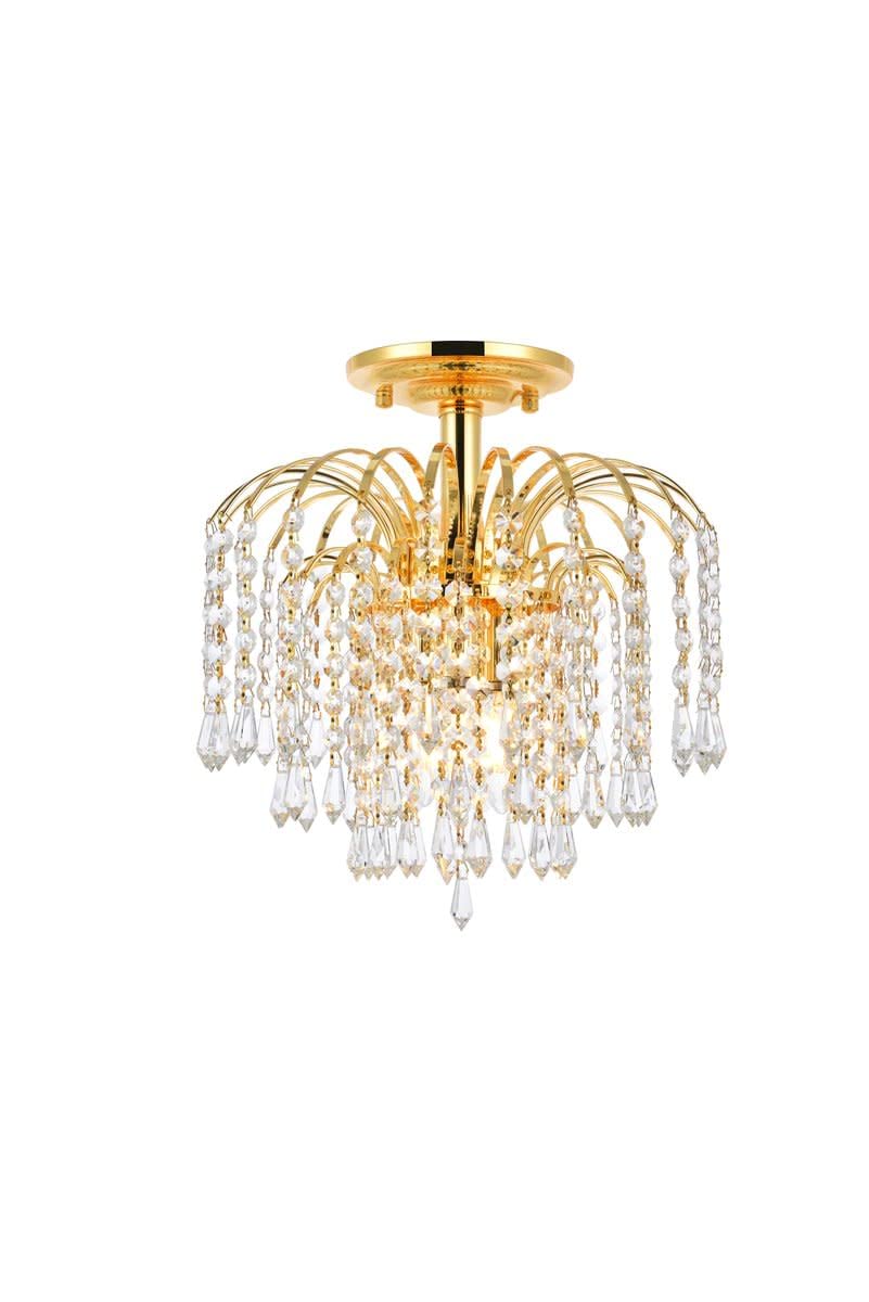 Elegant Lighting Value Falls 3 Light Gold Flush Mount Clear Royal Cut Crystal