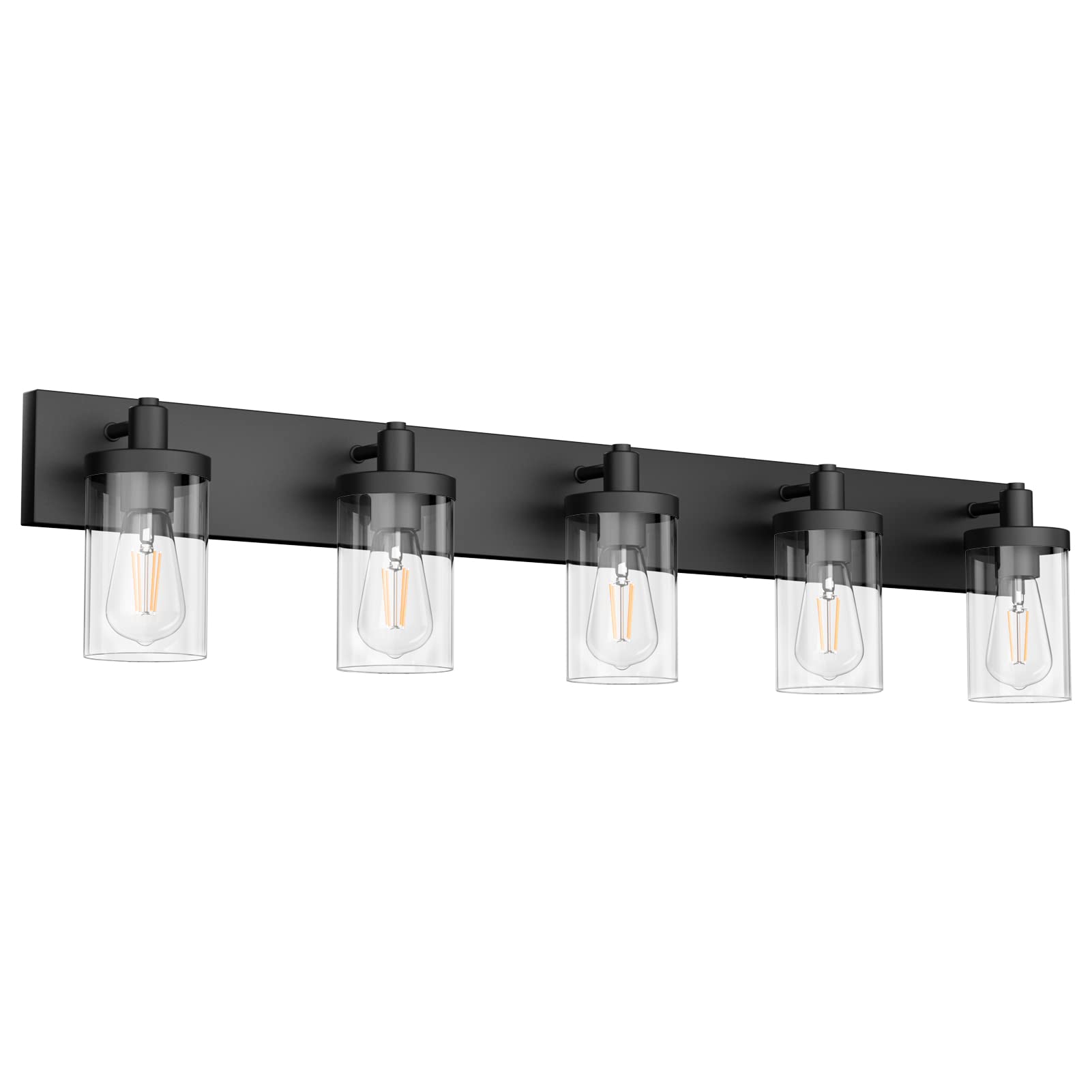 Aipsun Matte Black Bathroom Vanity Light Fixtures 5 Lights Industrial Lighting Fixtures Over Mirror With Clear Glass Shade(Exclu