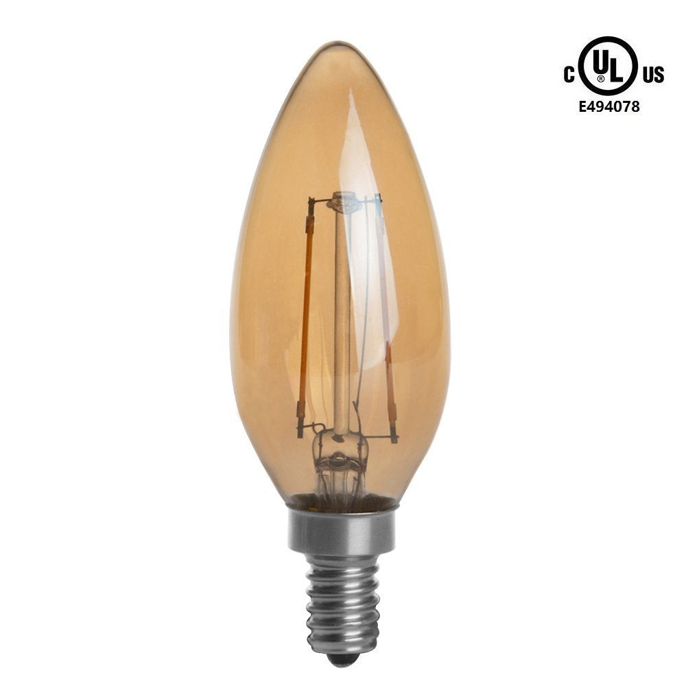 Hero-Led B10-Dsgt-2W-Ww22 Dimmable Gold Tint B10 E12 2W Candelabra Style Led Filament Chandelier Light Candle Bulb, 25W Equivale