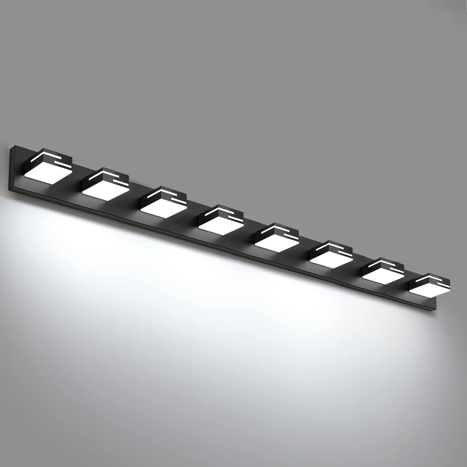 Lkhf Led Modern Bathroom Vanity Light Fixtures  8-Light 55-Inch Dimmable Matte Black Vanity Lights For Bathroom Lighting Fixtures Over Mirror  With 350?Rotatable Acrylic Heads (Cool White 6000K)