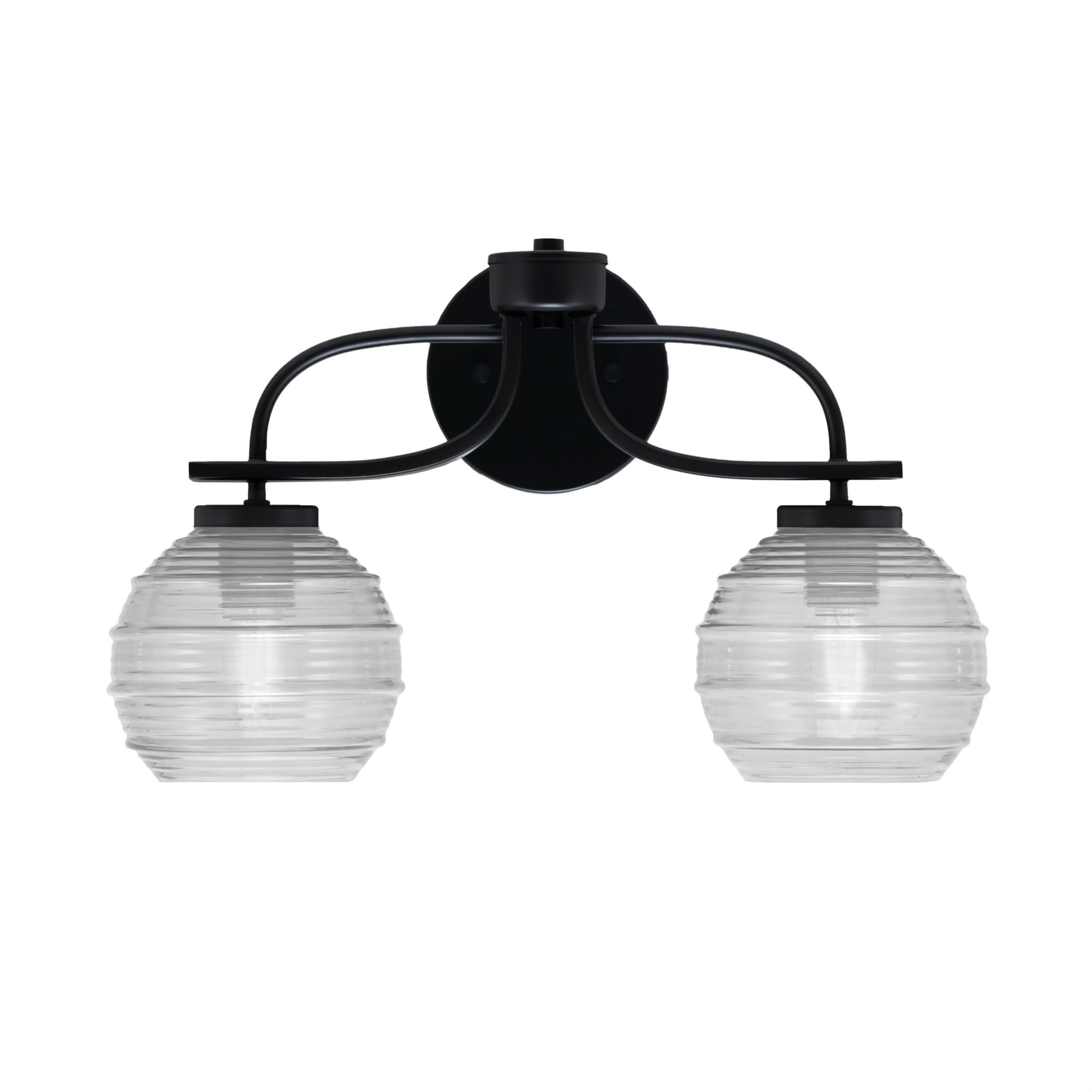 Cavella 2 Light Bath Bar In Matte Black Finish With 6" Clear Ribbed Glass
