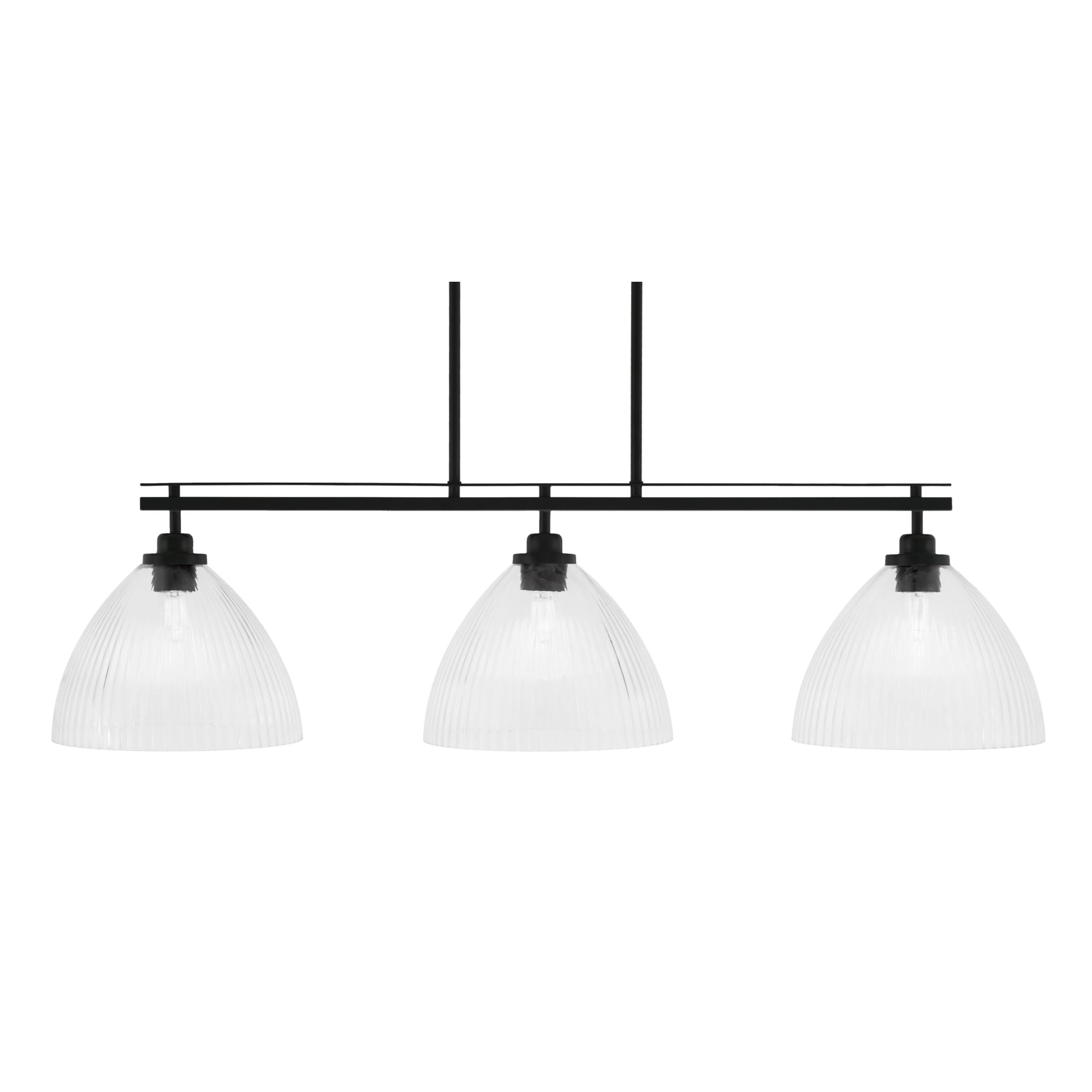 Toltec Lighting Odyssey 3 Light Island Light, Matte Black, 10.75in Clear Ribbed Glass