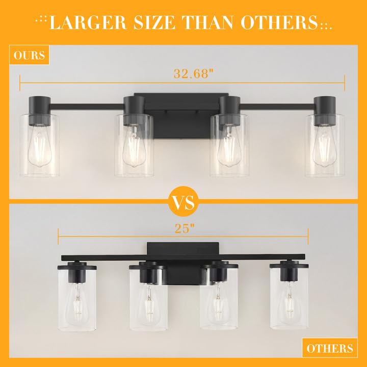 Esfos 4-Light Modern Vanity Light Fixtures Over Mirror, Matte Black Bathroom Light Fixtures, Vanity Lights, Wall Sconce with Cle