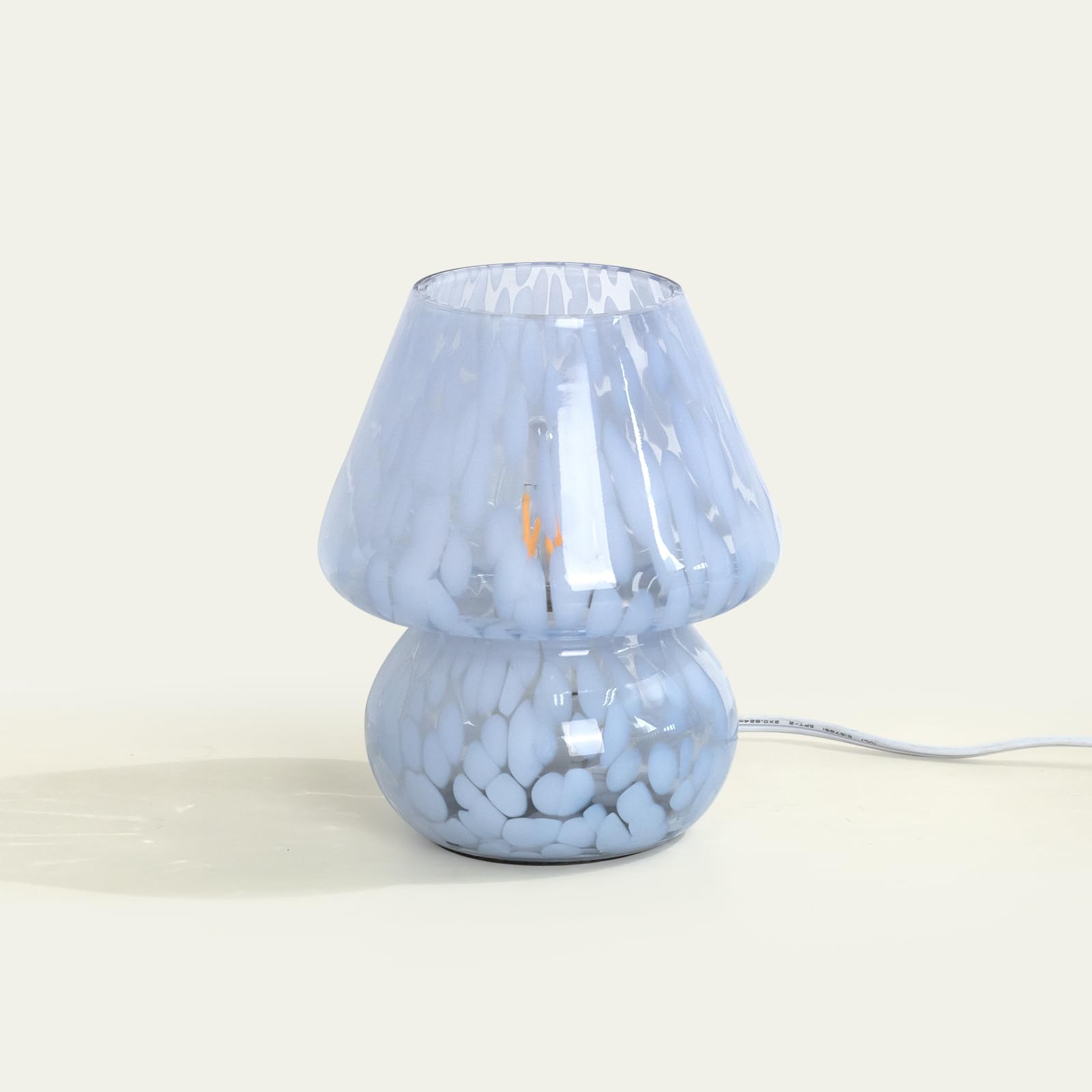 ONEWISH Mushroom Lamp Small Bedside Table Lamp-Nightstand Nightlight Dimmable Stepless, Translucent Glass Desk Lamp for Bedroom 