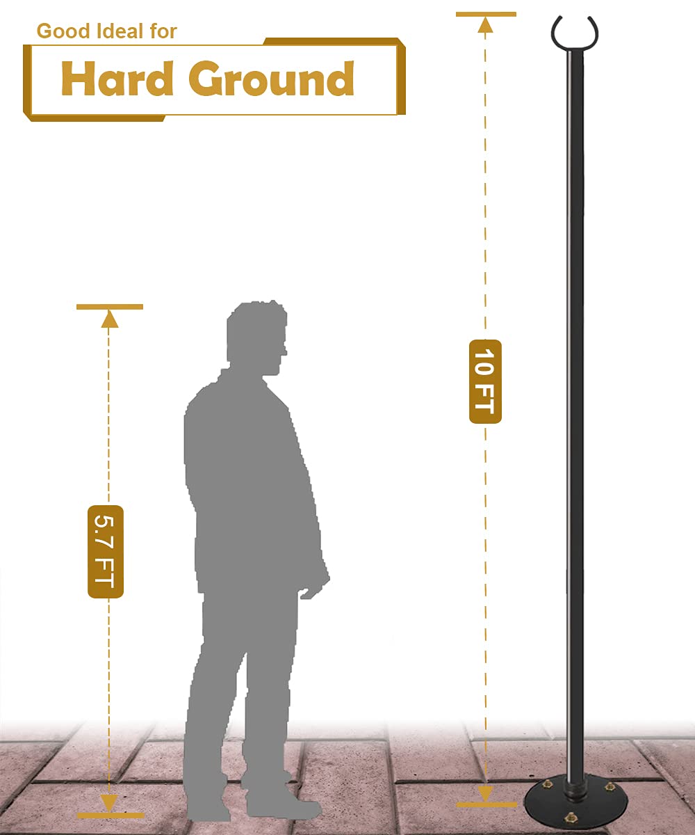 Derkniel 10 FT Adjustable Outdoor String Light Pole Stand, Black, Stainless Steel, 2 Packs for Hard Ground