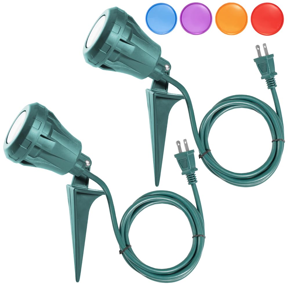 AizzKry Outdoor LED Spotlights with RGB 4 Multicolor Lenses, IP67 Waterproof, 120V Spotlight for Yard, Flag, Landscape Decor, 6F