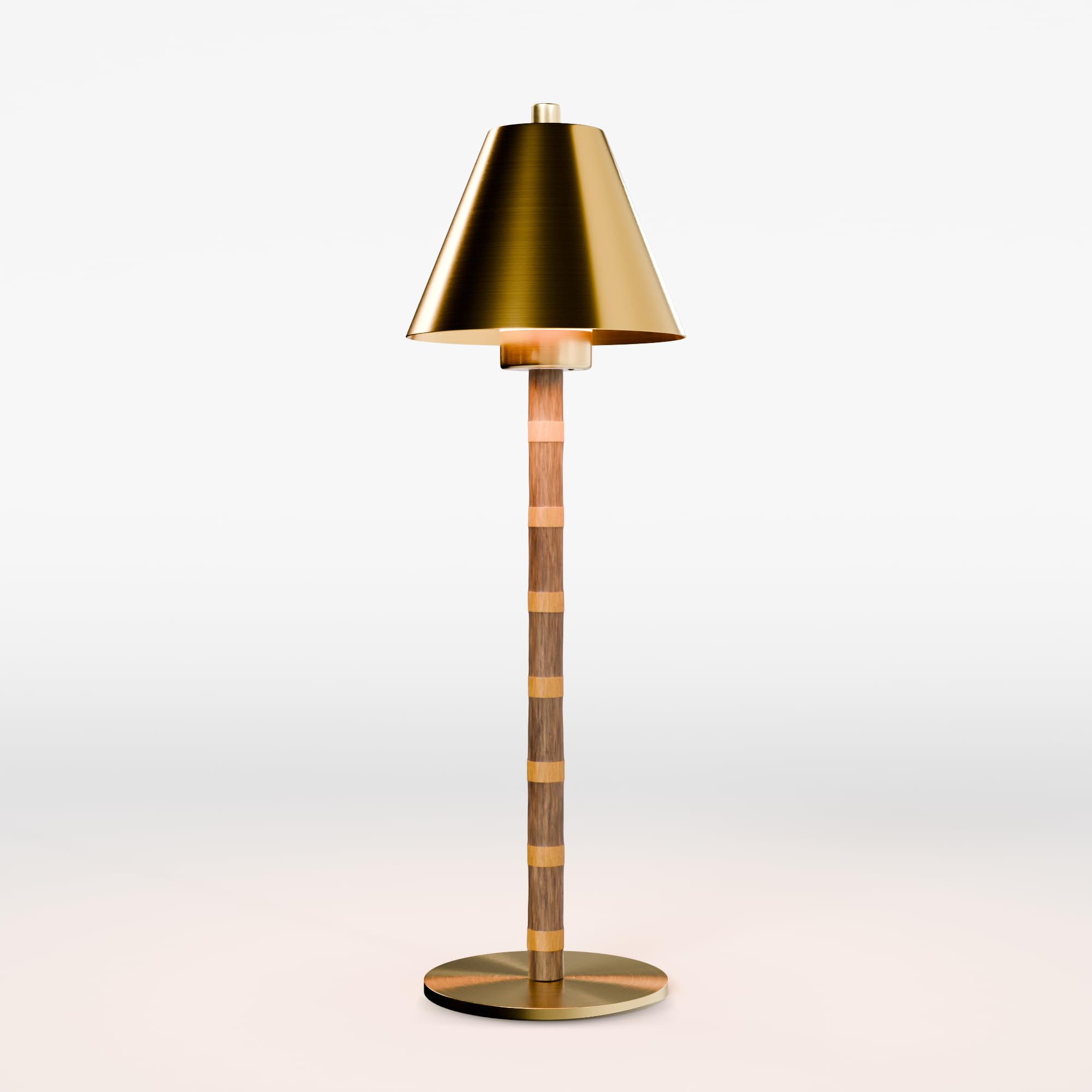 LUXELYKOS Bamboo Cordless LED Table Lamp, Rechargeable, Dimmable Warm Light, 15in, Polished Gold, Model LUX-ZJ97