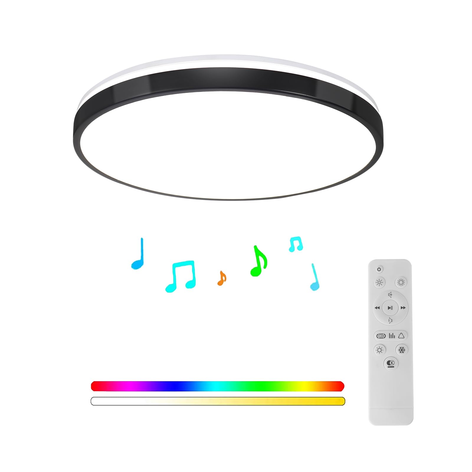 HOREVO 24W LED Ceiling Lamp with Bluetooth Speaker, Remote Control, RGB Color Changing, Large, Black, Model X003