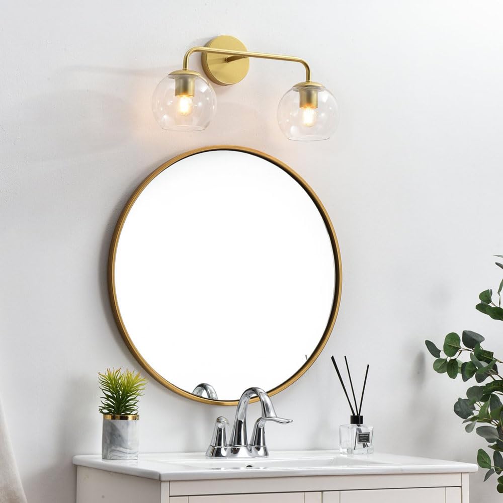 Living District Genesis 2-Light Iron & Glass Bath Sconce In Brass/Clear