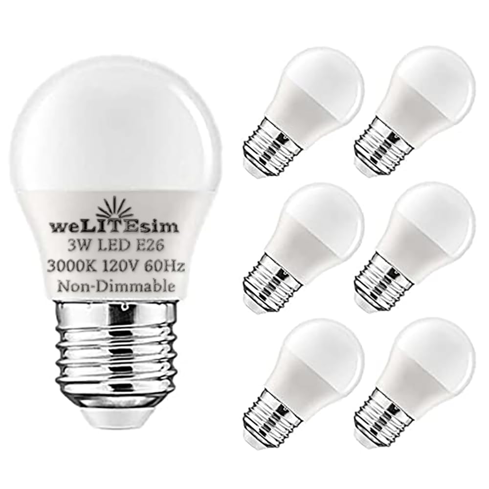 Welitesim LED Light Bulb 3W (25W Equivalent) A15 Light Bulb Warm White 3000K Non-Dimmable E26 Medium Base Bulb for Bedroom Livin