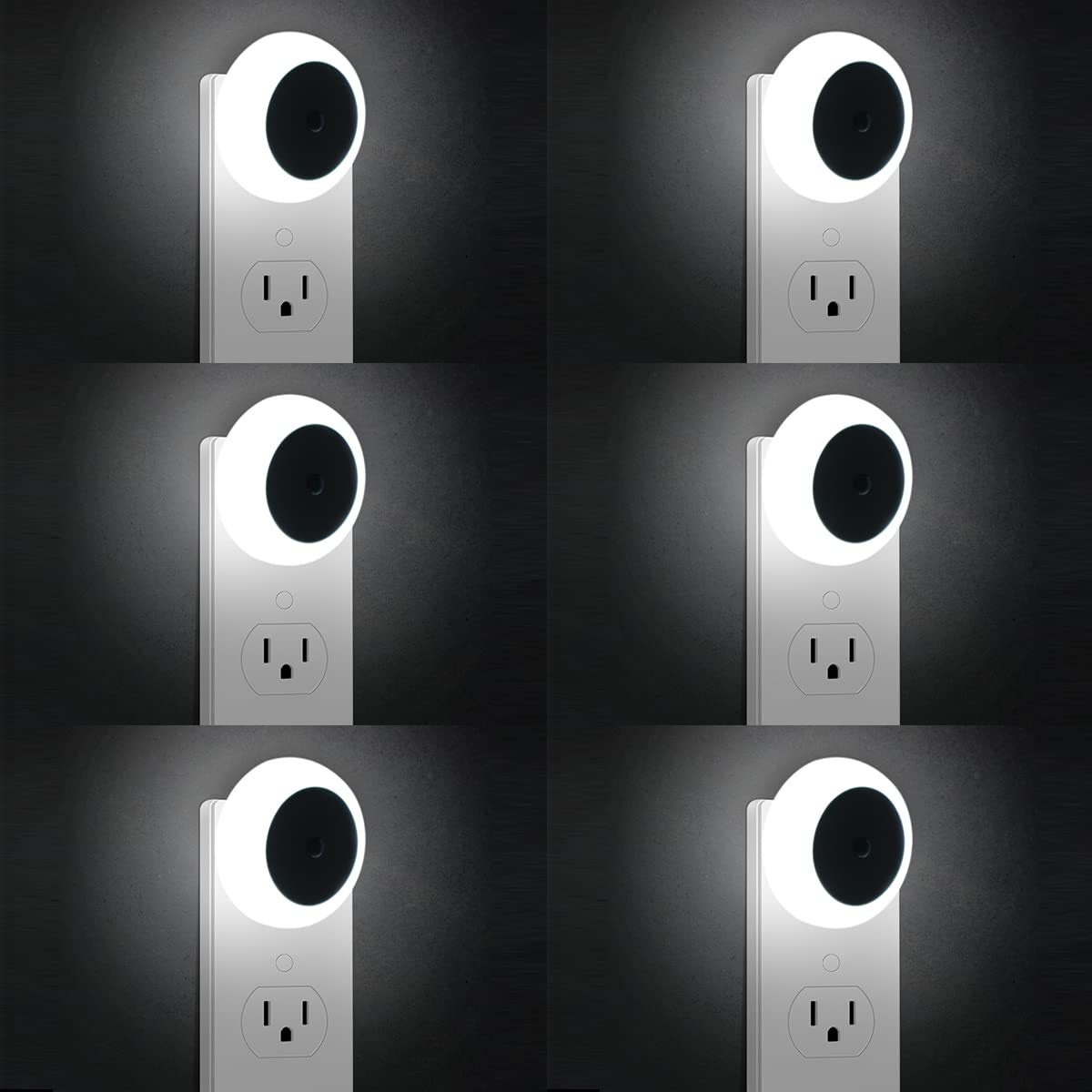 KINUR LED Night Lights 6 Pack with Dusk to Dawn Sensors, Daylight White, Model GB608, Plug-in for Kids Room, Nursery, Bathroom