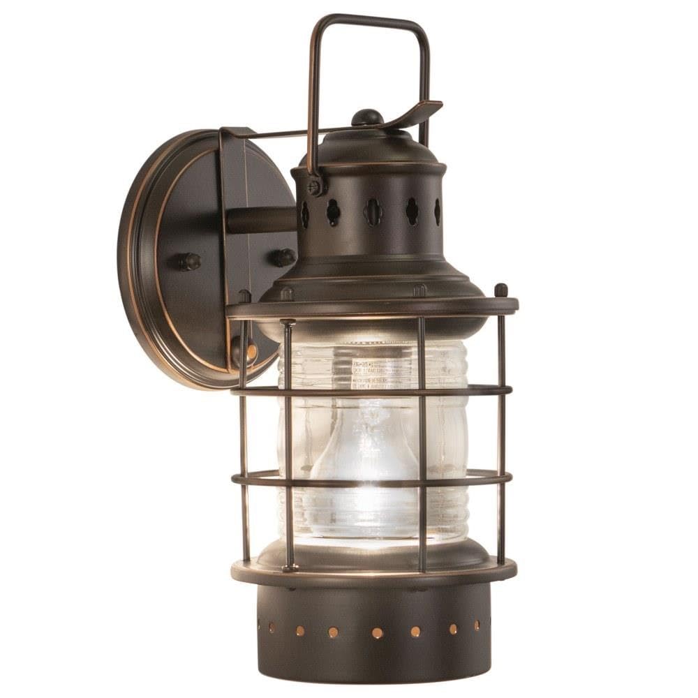 VAXCEL Hyannis 12.25 in. H 1-Light Burnished Bronze Coastal Outdoor Wall Sconce Made of Durable Steel, Clear Ribbed Glass Shade,