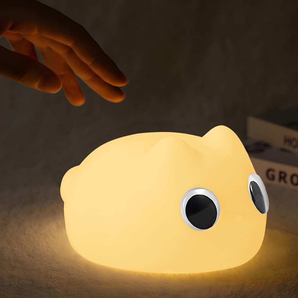 ipalmay Night Light for Kids, USB Rechargeable Cat Bedside Lamp, Warm Light, Model PM82, Black Eyes