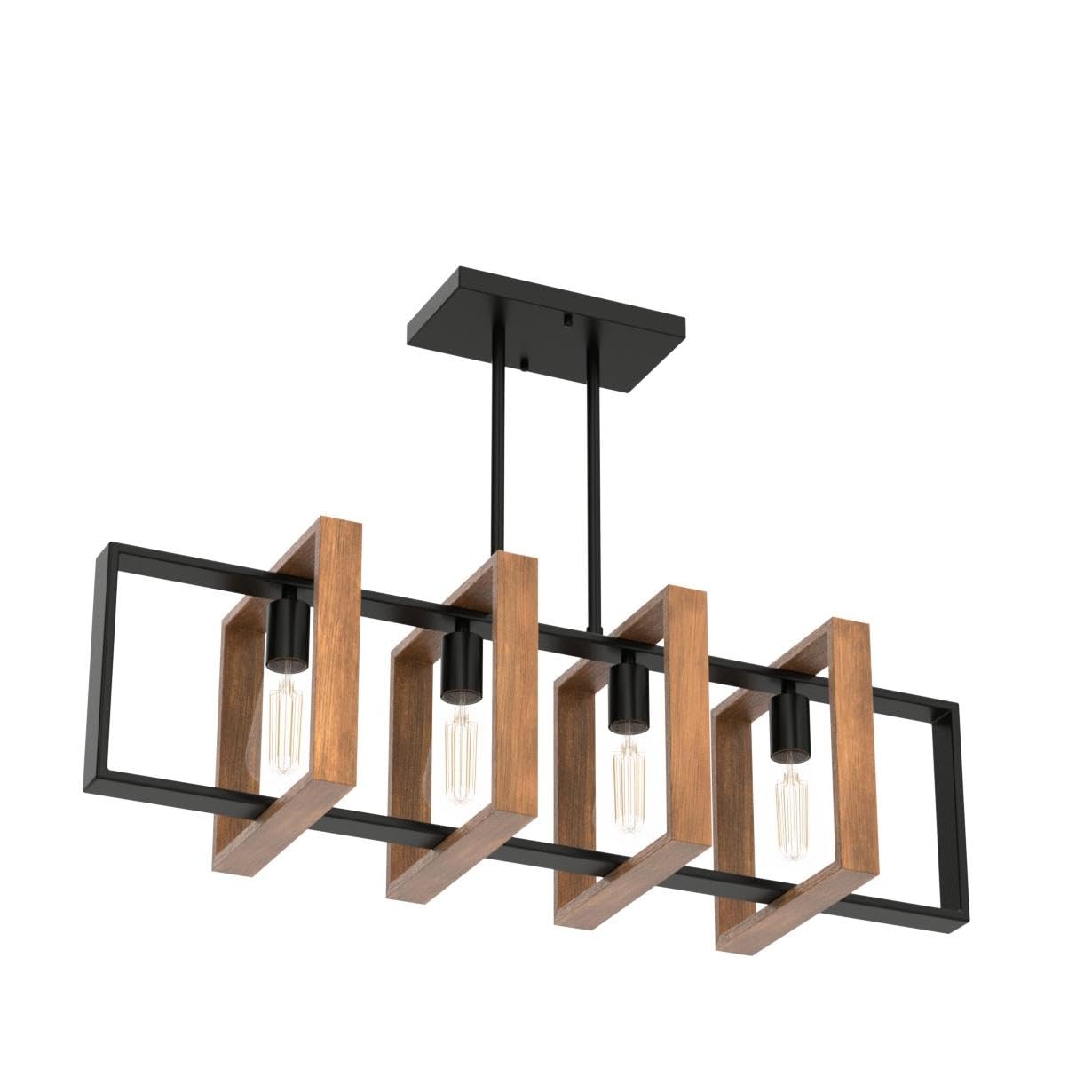 Alynzee Farmhouse Kitchen Island Lighting,31.5'' Adjustable Dining Room Light Fixture,Black 4-Light Chandeliers With Rectangular