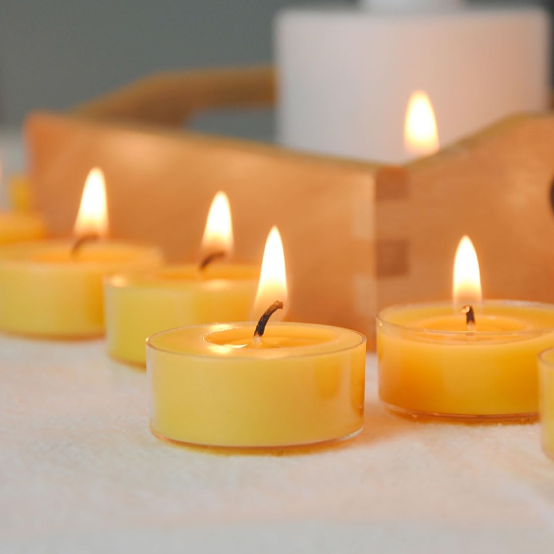 TELOSMA 100 Pack Pure Beeswax Tealight Candles - Natural Unscented, Clean Burning Yellow Candles in Bulk