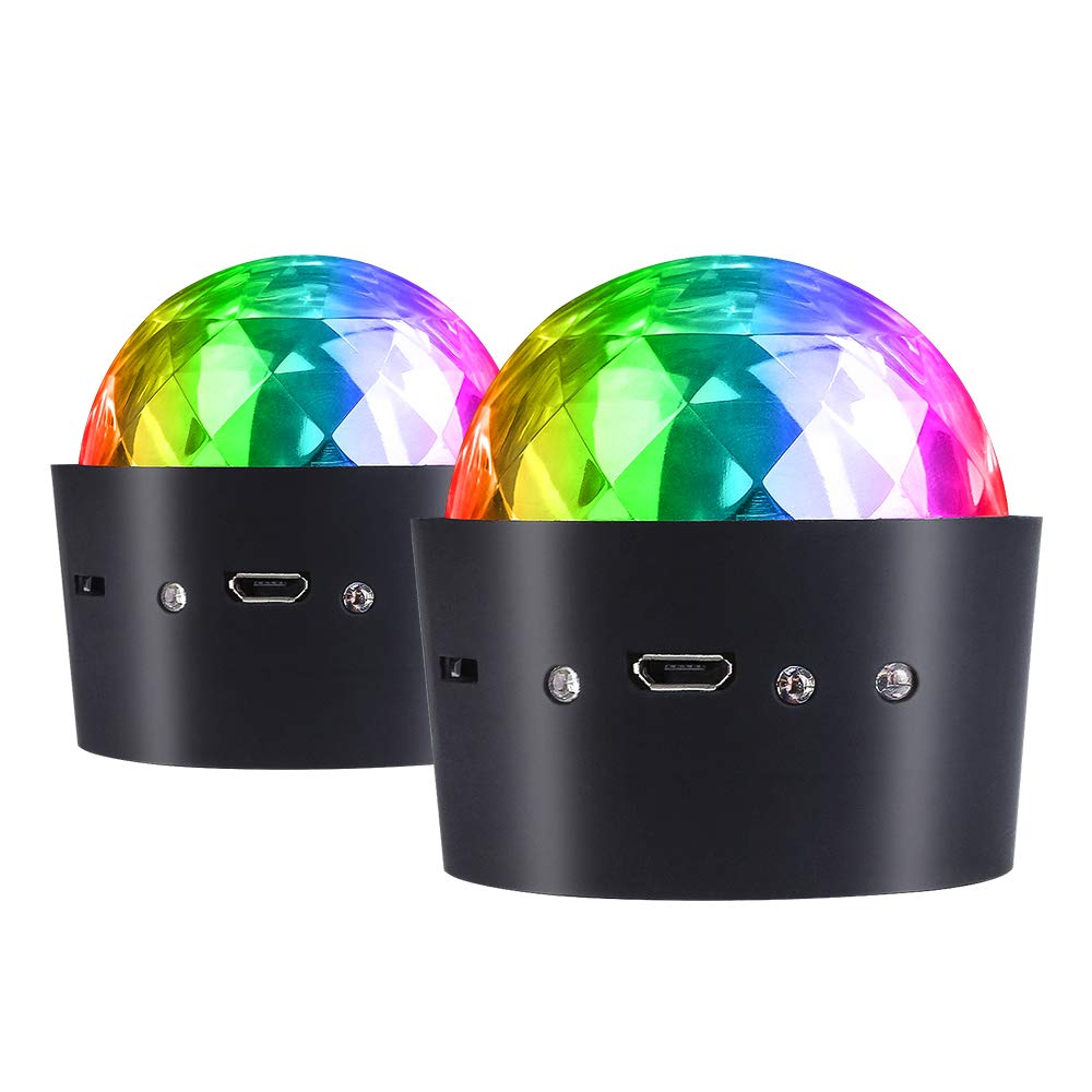 Miuko Sound Activated Multi-Color Disco Ball Light - Festival Party Stage Light, Car Decoration - 2-Pack (Battery Operated)