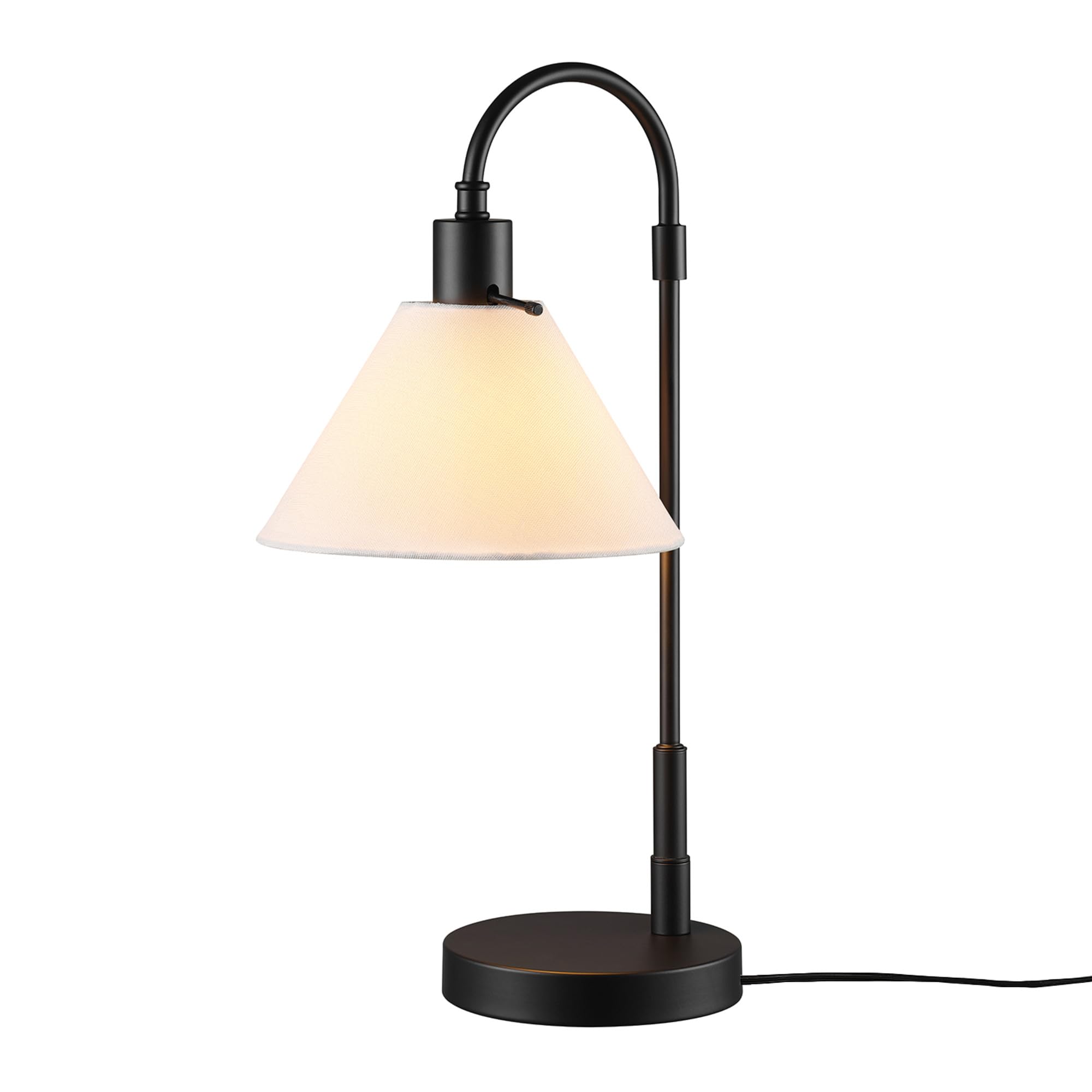 Globe Electric 20 Table Lamp, Matte Black, White Fabric Shade, Rotary Switch on Socket, 5-Foot Black Cord, Bedroom, Home D  cor,