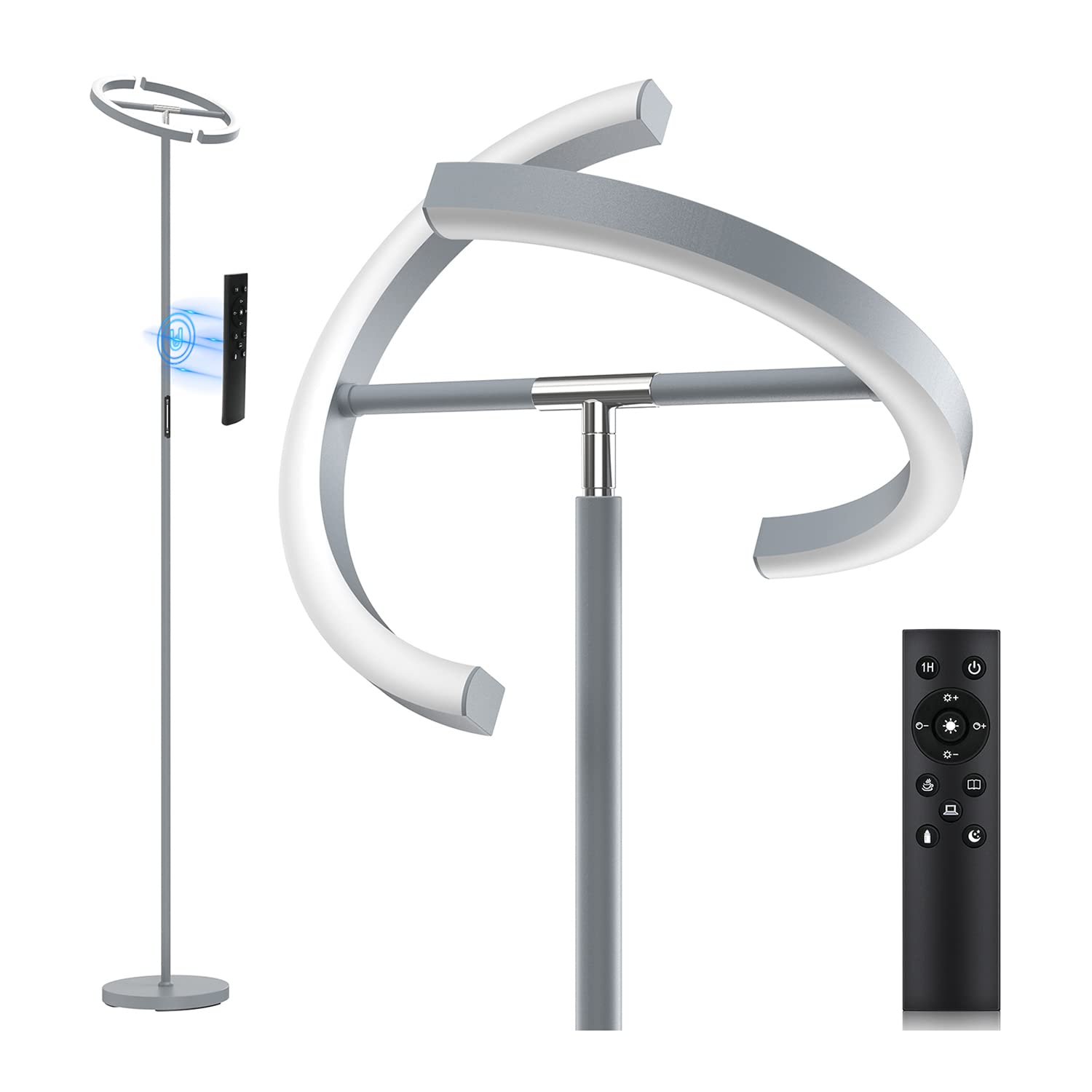 Sibrille Modern Dimmable Floor Lamp With Remote, 20W Led, Rotatable Uplighter For Living Room