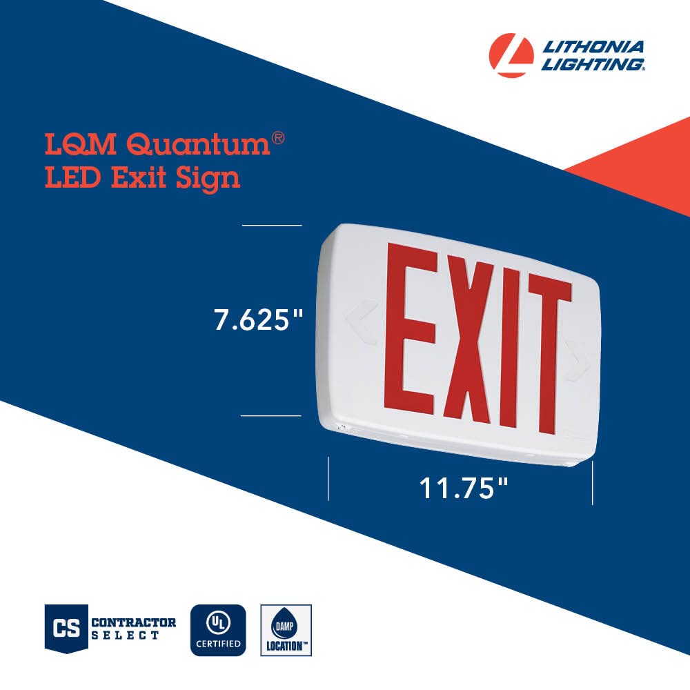 Lithonia Lighting Lqm S W 3 R 120/277 El N M6 Quantum Thermoplastic Led Emergency Exit Sign With Stencil-Faced White Housing And Red Letters With Nickel Cadium Battery