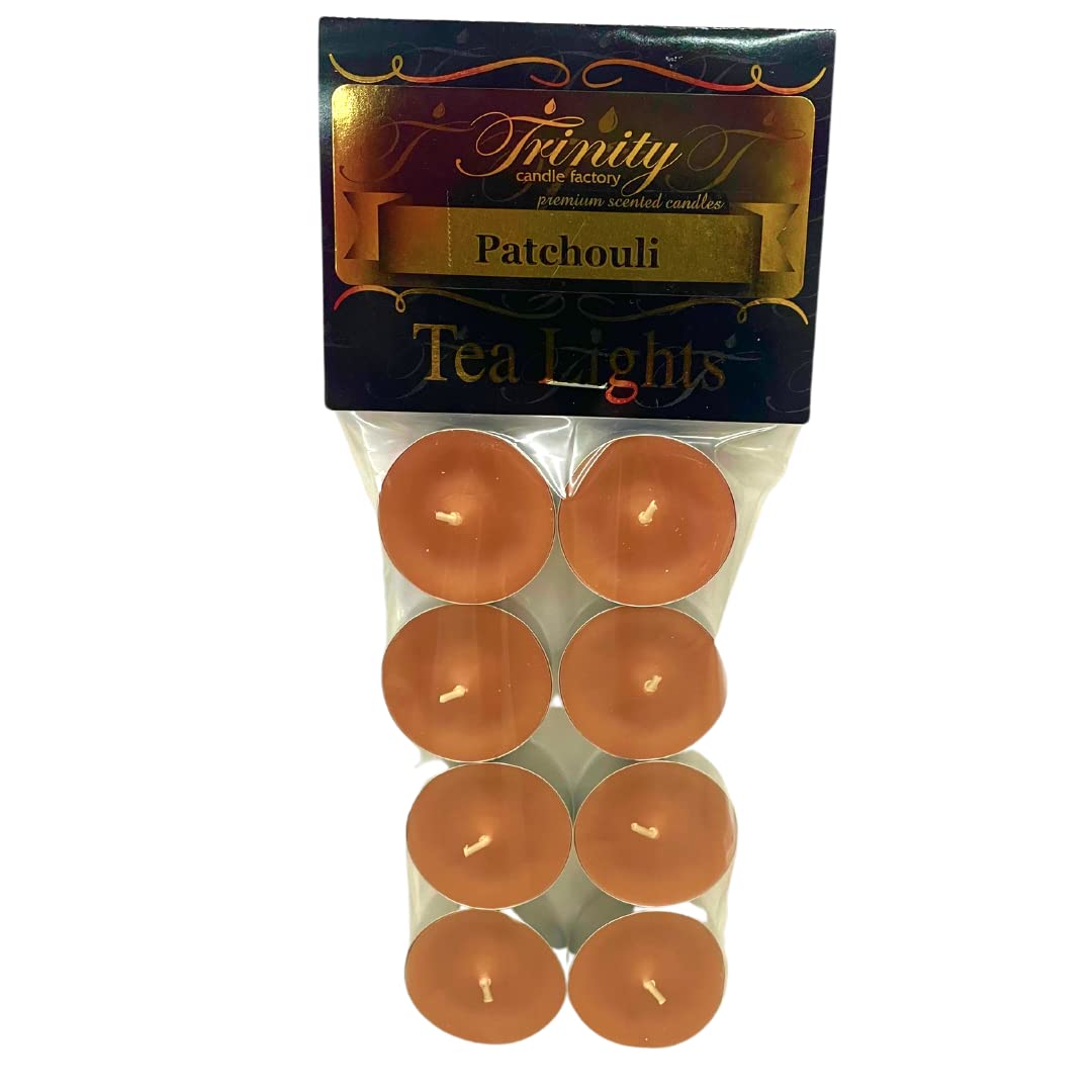 Trinity Candle Factory Patchouli Tea Light Candles, 8 Pack, Brown, Paraffin Wax