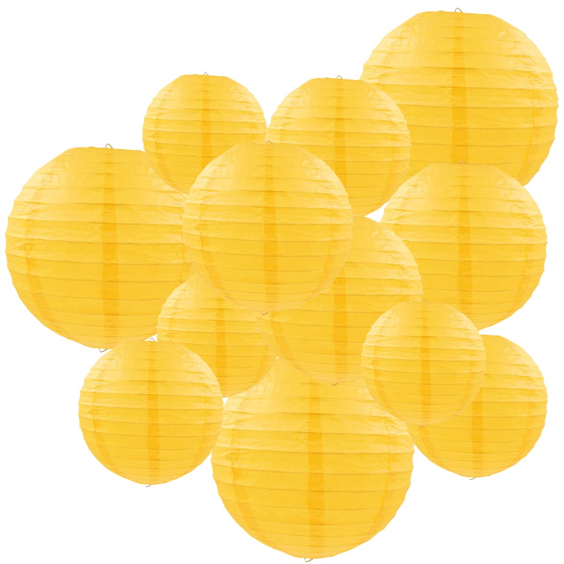 Famolay Yellow Paper Lanterns 12 Pcs Assorted Size of 6'' 8'' 10'' 12'' Chinese Round Paper Hanging Decorations Ball Lanterns La