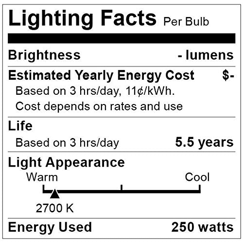 Satco Clear Heat Lamp 250 Watt R40 Incandescent 6000 Hour Warm White Light Medium Base 12 Count (Pack of 1)