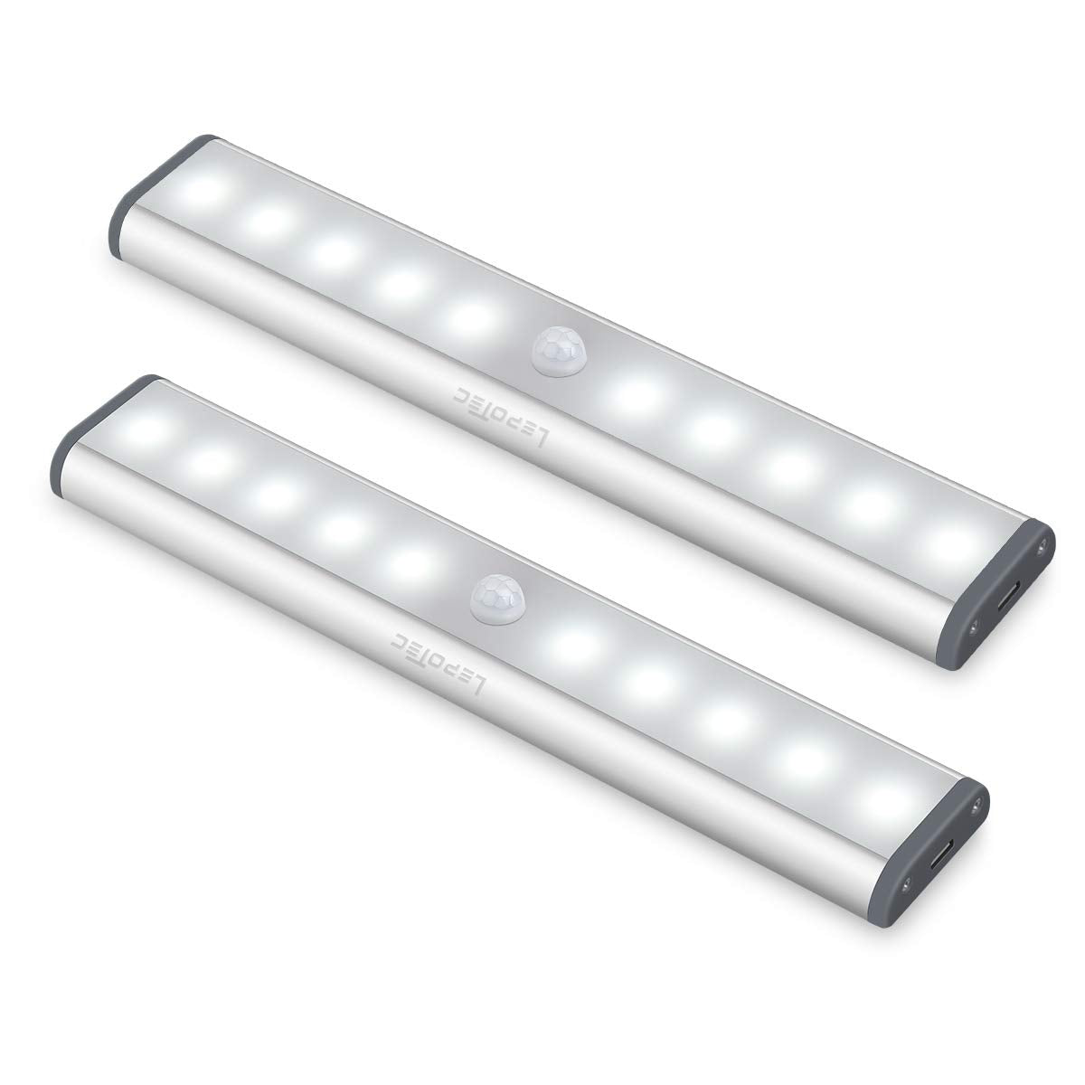 LEPOTEC Wireless Motion Sensor Cabinet Lights, 10-LED, USB Rechargeable, Silver-white, 2 Pack, Model 8542000675