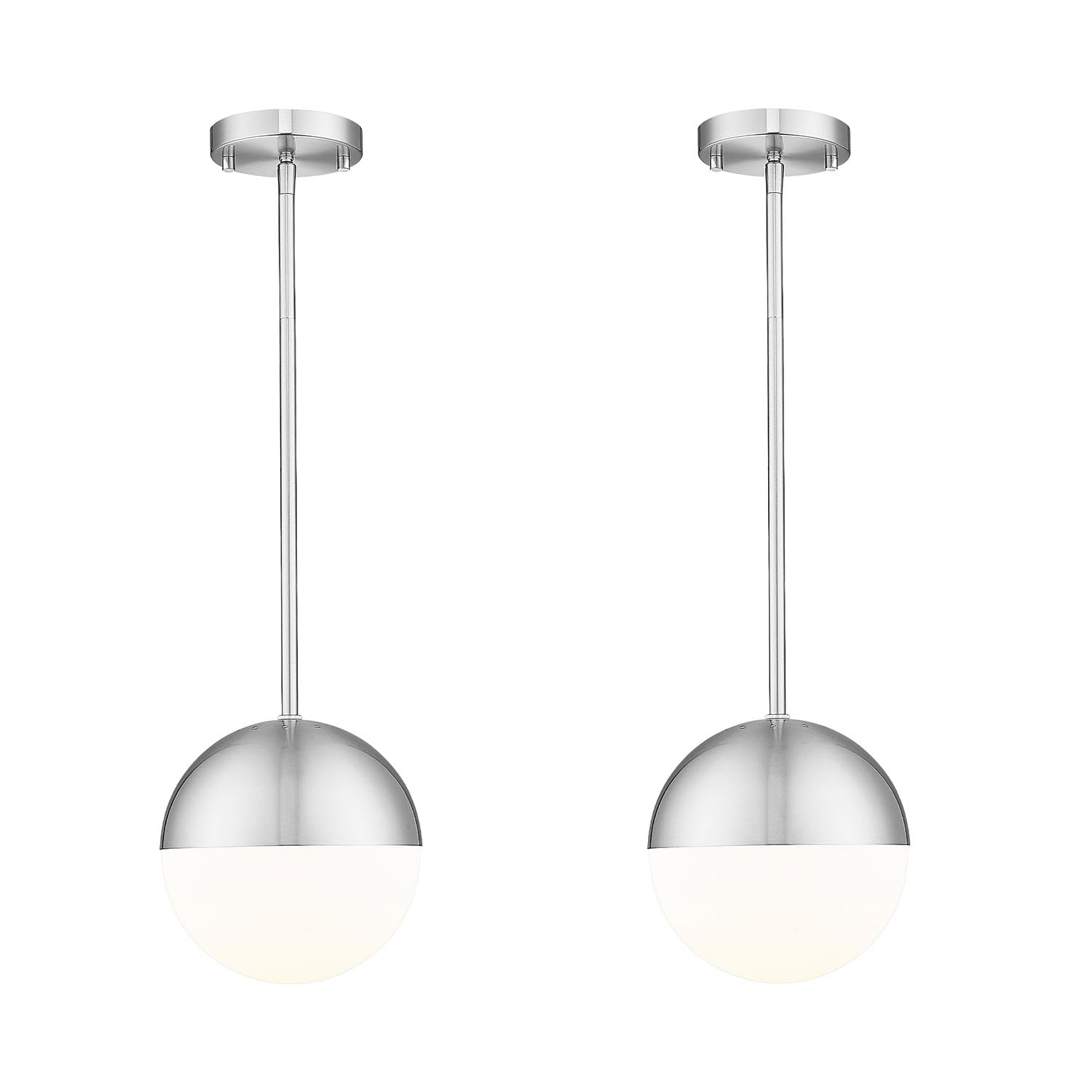 LMS 2 Pack Modern Pendant Lights, Mid Century Brushed Nickel Kitchen Lighting with White Globe Glass Shade, Adjustable Hanging L