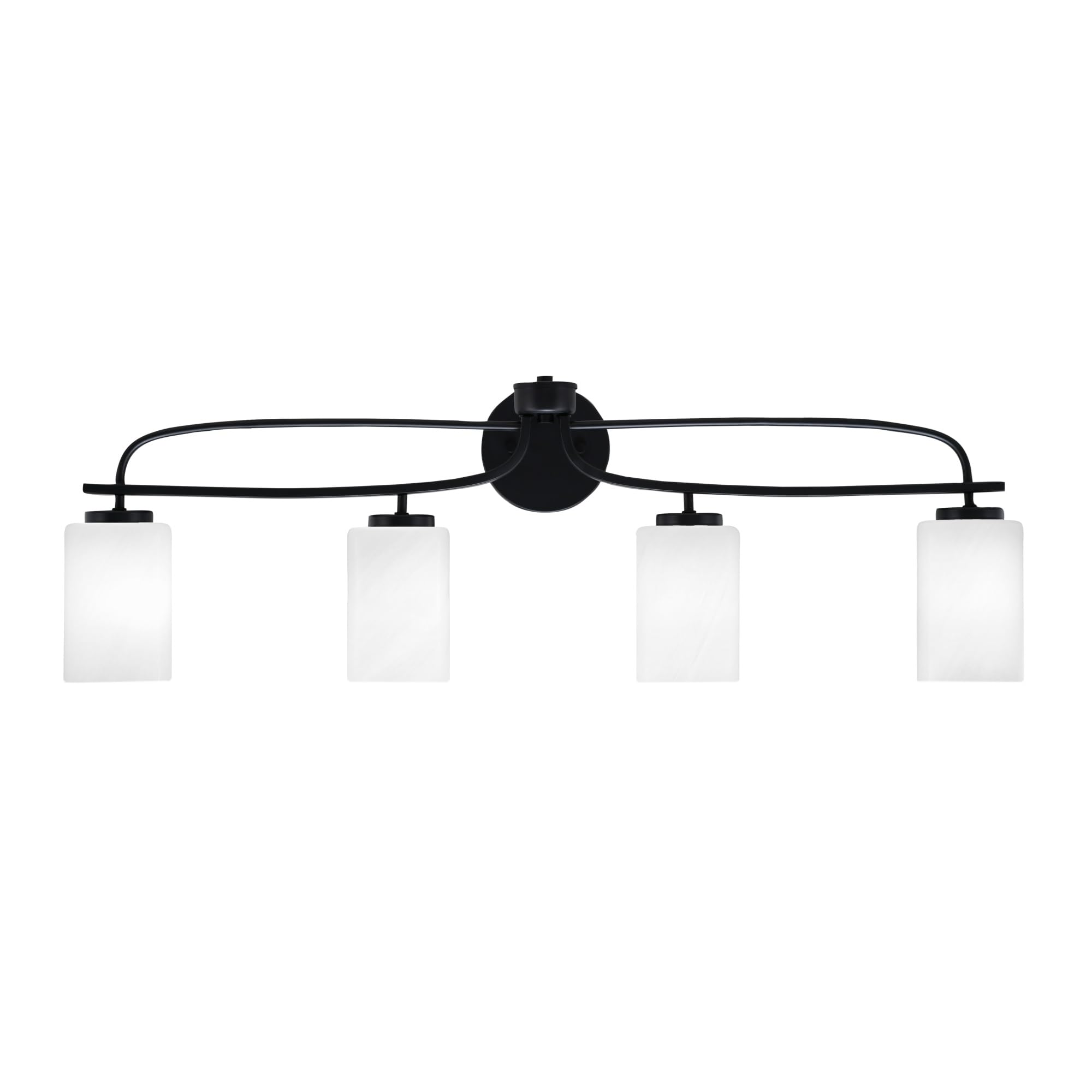 Cavella 4 Light Bath Bar Shown In Matte Black Finish With 4" White Marble Glass