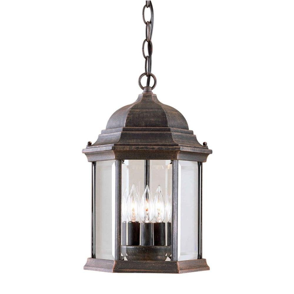 FORTE 9.5in Three Light Outdoor Pendant, discomfort-reducingted Rust, Glass, Model 1711-03-28