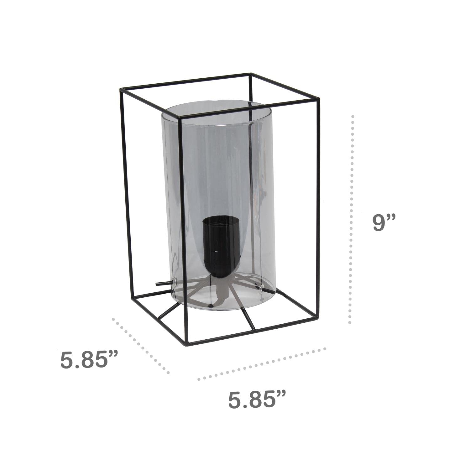Lalia Home Contemporary Black Framed Table Lamp With Smoked Cylinder Glass Shade - Small