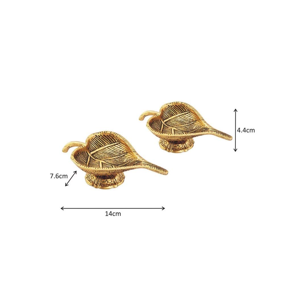 Handicrafts Paradise Leaf Shaped Diya Pair - Antique Gold Plated Metal, 3 X 5 Inches, Golden Finish, Model Oxm18146