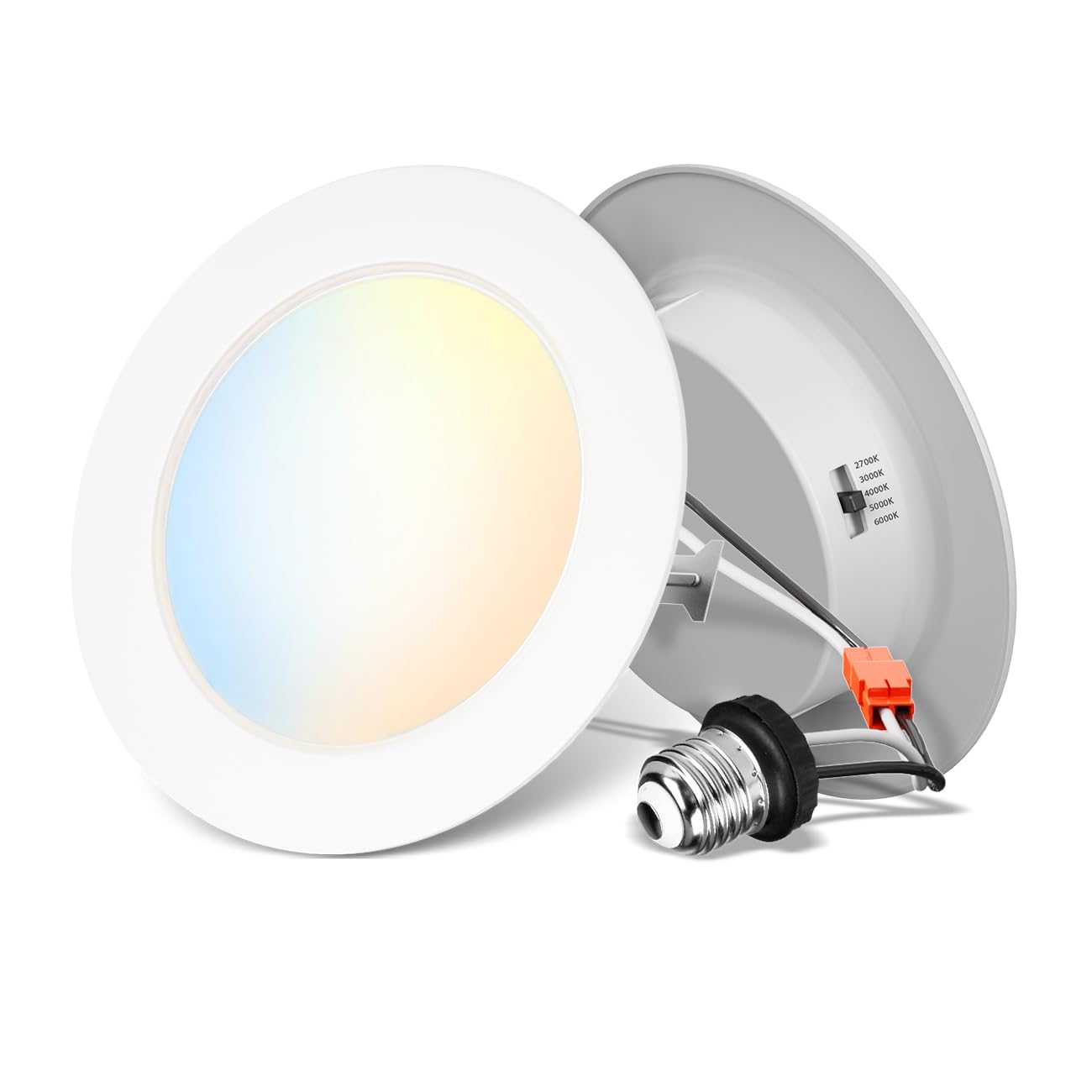 ANWIO 4 Inch LED Recessed Lights, 5CCT Dimmable, E26 Base, IC Rated, White, 2 Pack, Model AN-DLB11-D407T