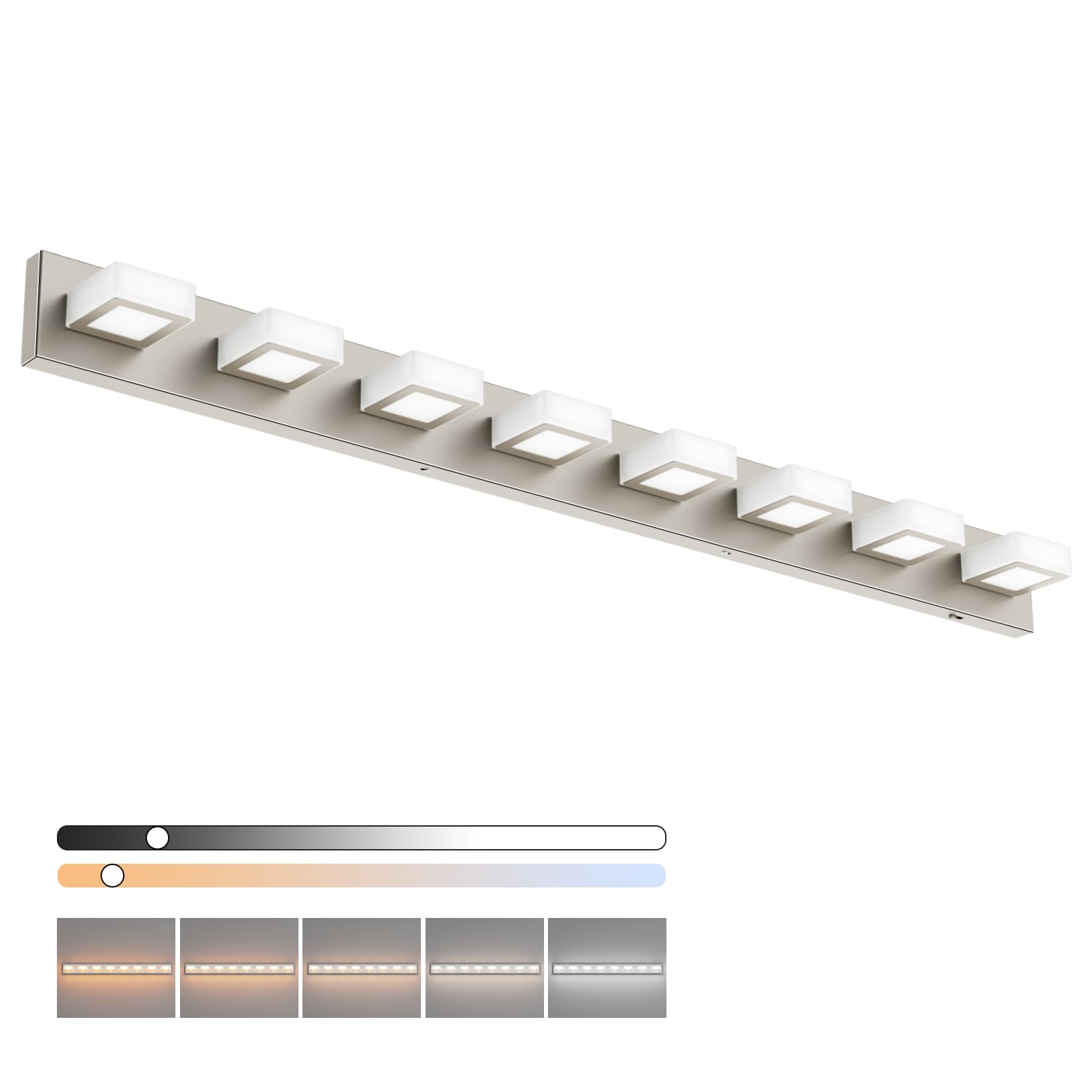 Ralbay 52inch Brushed Nickel Vanity Lights 8 Lights Dimmable 5 Color Temperature Acrylic Modern LED Bathroom Vanity Lighting Fixtures Brushed Nickel