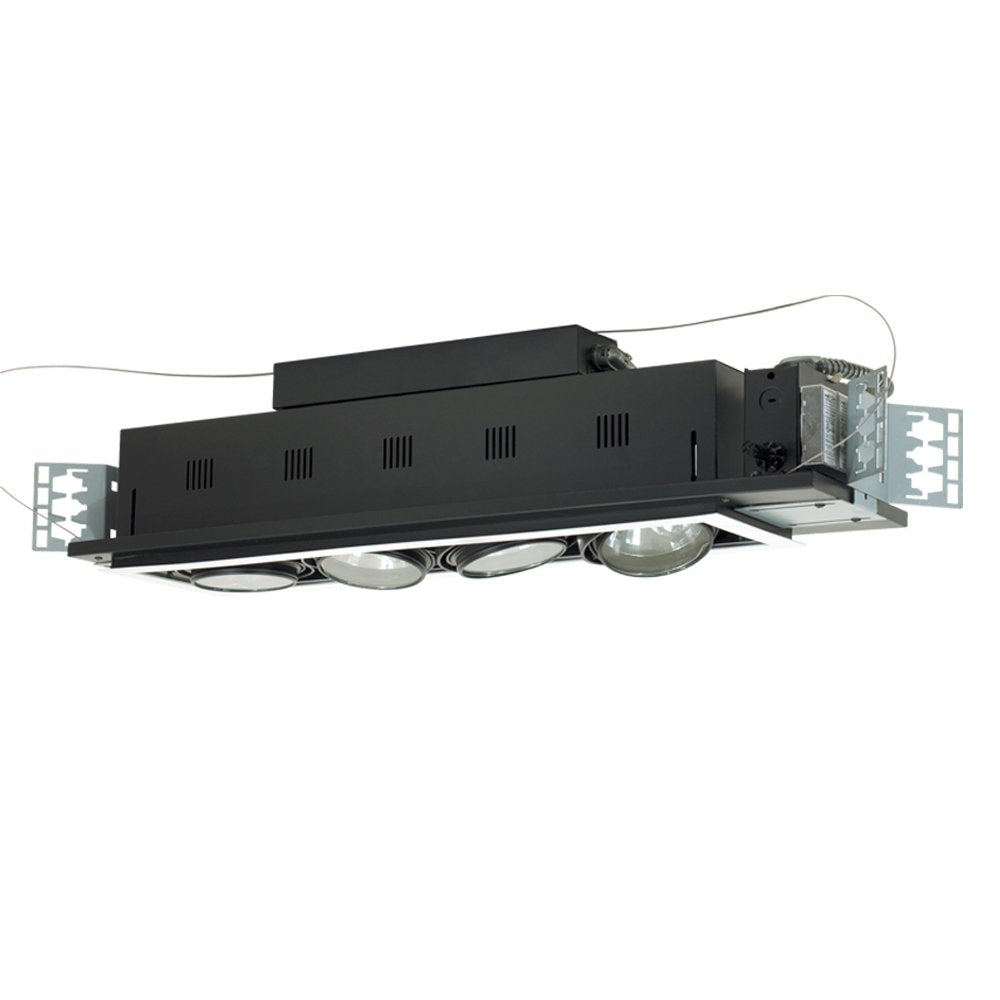 Jesco Lighting Mga175-4Ewb Modulinear Directional Lighting For New Construction, Double Gimbal Ar111 4-Light Linear, Black Interior With White Trim