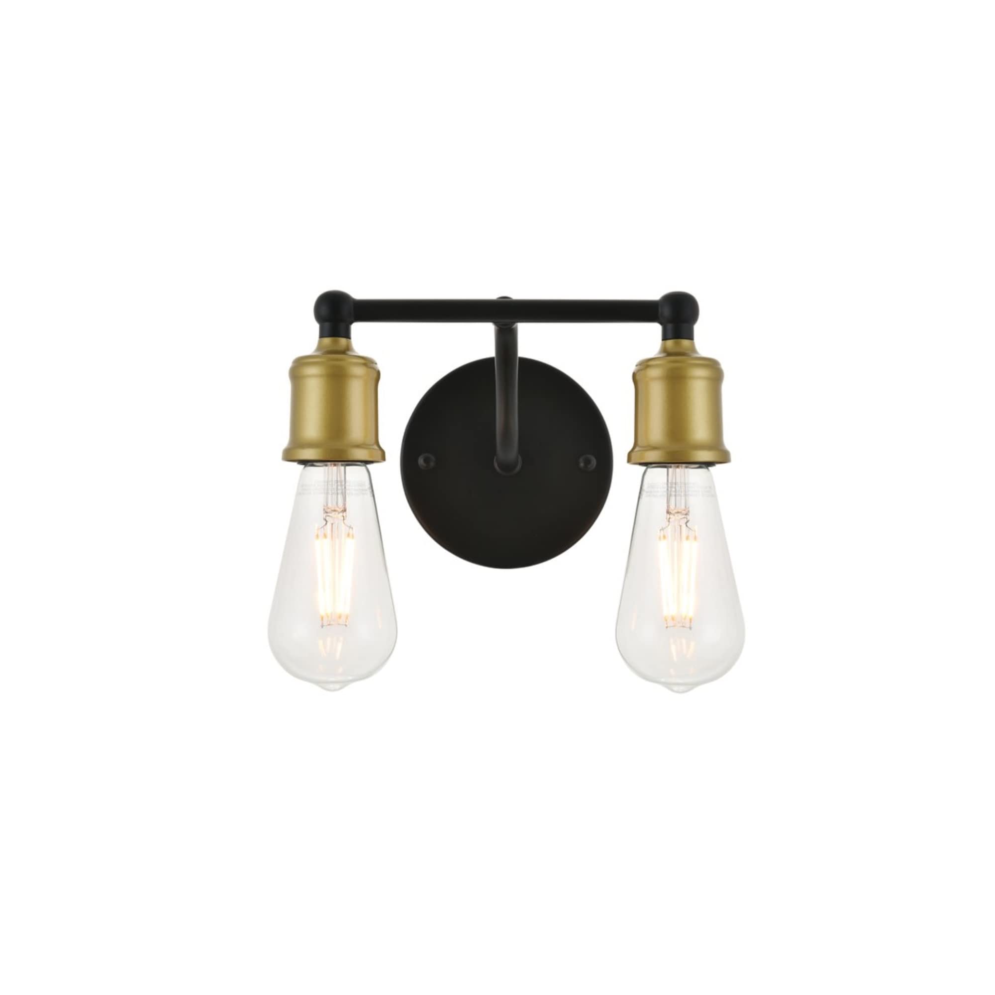 Living District Serif 2-Light Mid-Century Metal Wall Sconce in Brass and Black