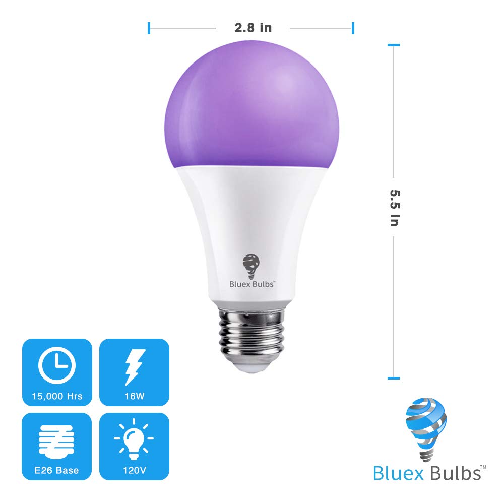 Bluex Bulbs A21 LED Black Light Bulb, 16W (120W Equivalent), 2 Pack, Black, Ideal for Body Paint & Glow in The Dark Parties