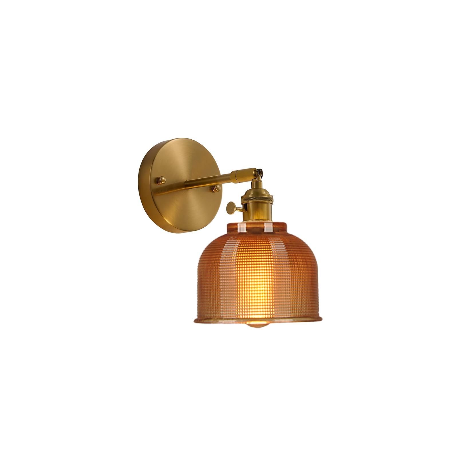 LOTREE Retro Vintage Bedside Amber Glass Wall Lamp Sconces Gold Brass Switch with Thick Glass Lampshade Wall Light Fixtures for 
