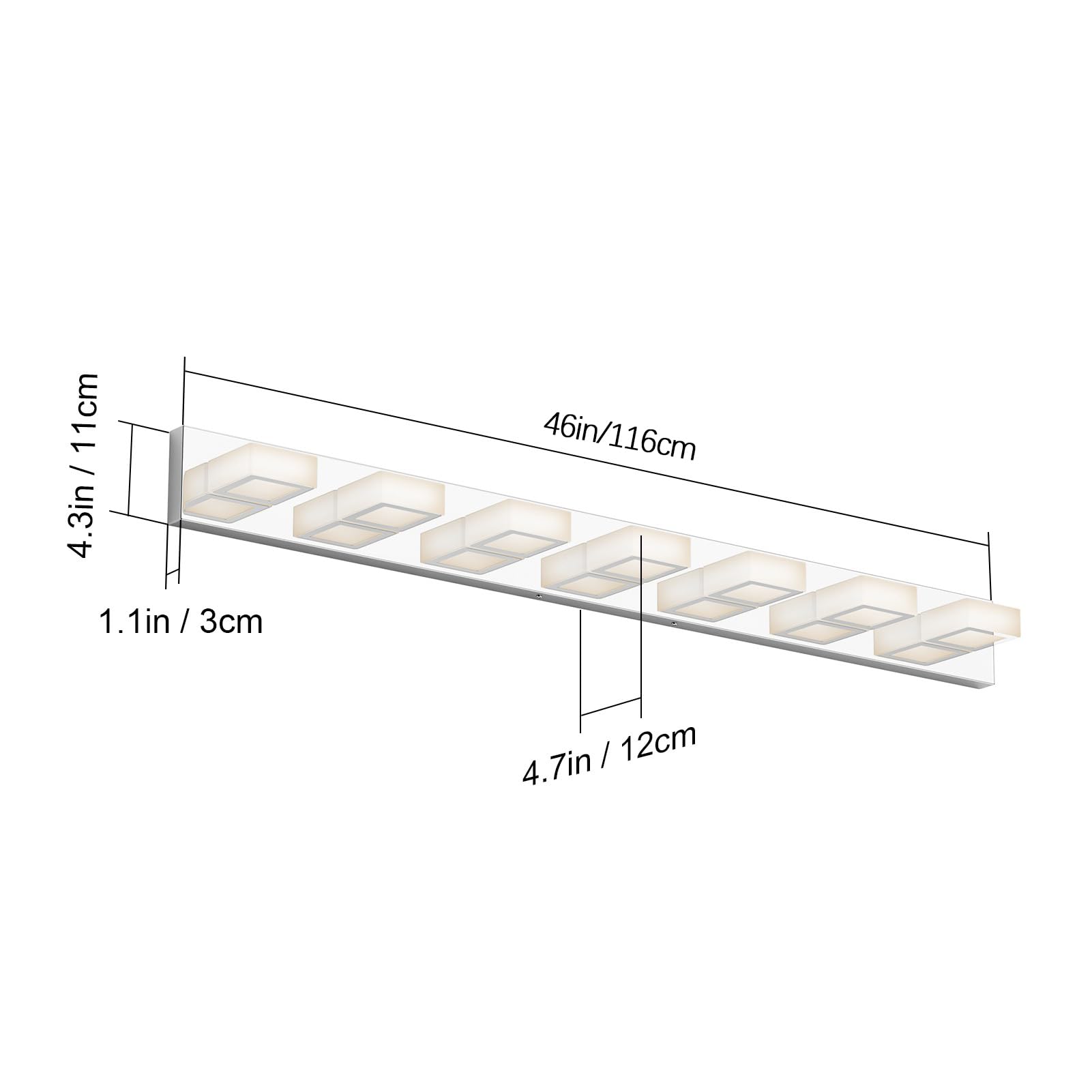 Ralbay 46in LED Chrome Vanity Light, 7 Lights, Stainless Steel, Natural White 4500K, Modern Bathroom Fixture