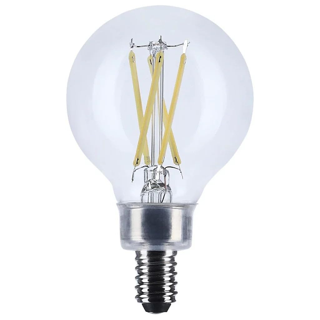 Satco 5.5W LED Filament G16.5 Small Globe Light Bulbs 3500K Neutral White 500 Lumens Clear Finish E12 Candelabra Base Dimmable 3