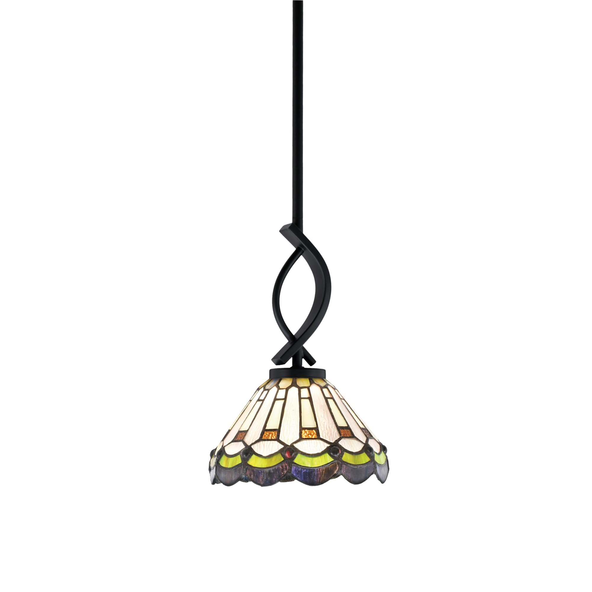Cavella 1 Light Stem Mini Pendant Shown in Matte Black Finish with 7&quot; Cyprus Art Glass