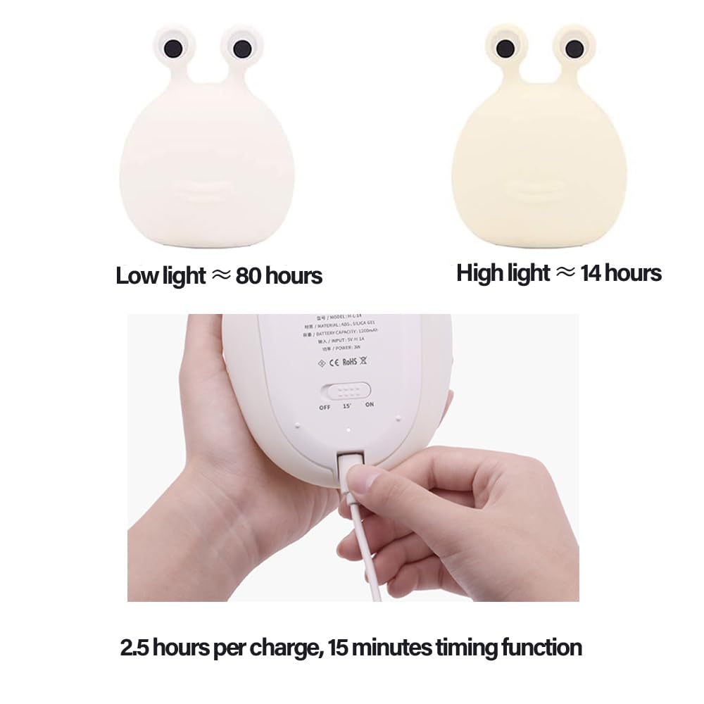 Myratts Led Cute Slug Night Light, Dimmable Kawaii Lamps, Super Squishy Silicone USB Rechargeable Touch Control Night Lamp, Used