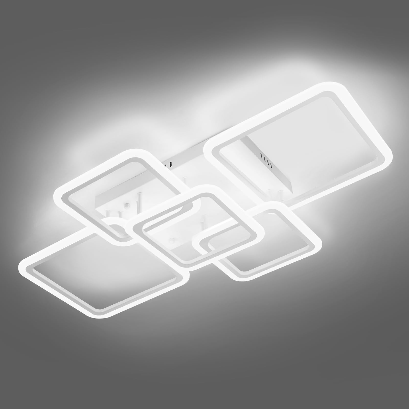 SEABLE Modern LED Ceiling Light 5-Square Dimmable White Flush Mount LED Flower Ceiling Light with Remote for Living Room