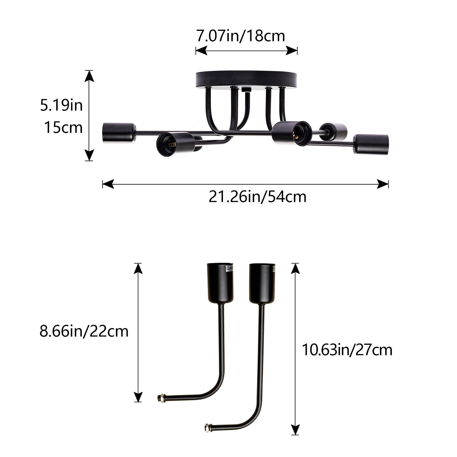 Plfann Industrial Semi Flush Mount Ceiling 6 Light With Adjustable Metal Branched Vintage Ceiling Light E26 Holder Black Painted