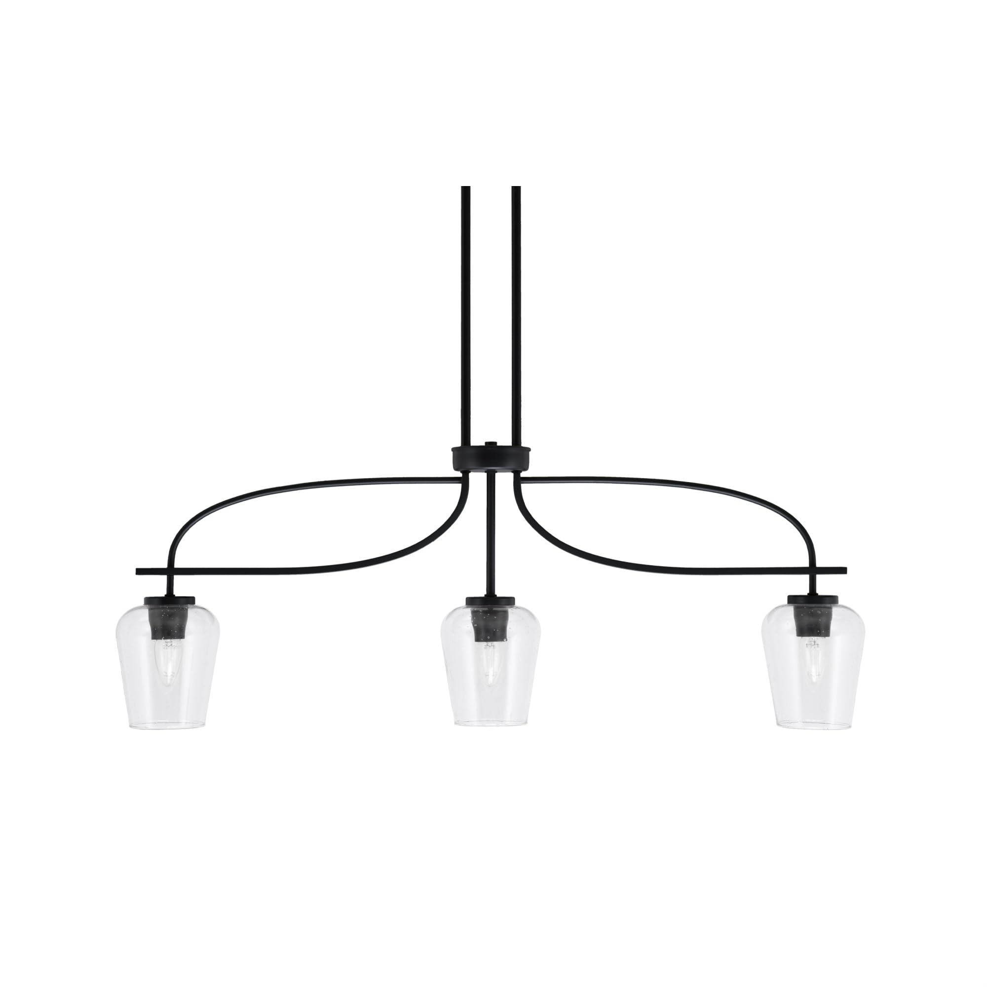 Cavella 3 Light Island Light Shown in Matte Black Finish with 5&quot; Clear Bubble Glass