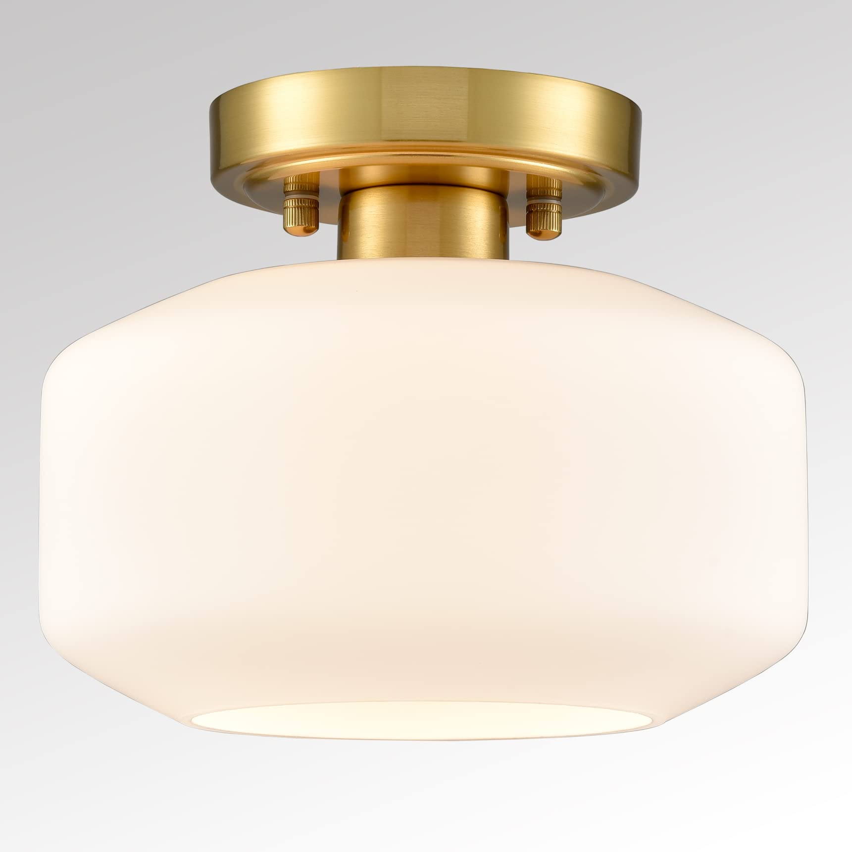 JEENKAE Modern Farmhouse Semi Flush Mount Ceiling Light Brass-Opal Metal Shade
