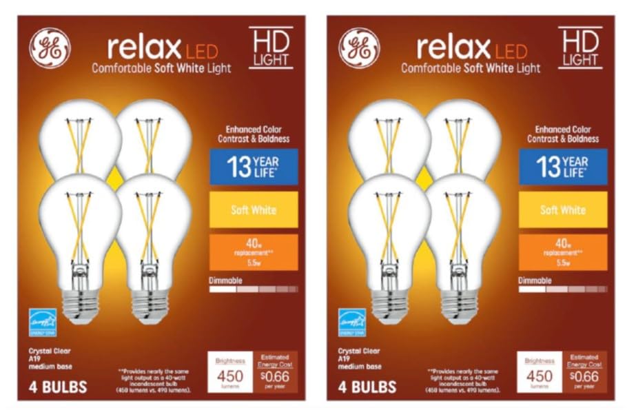 GE Relax 40-Watt EQ A19 Soft White Dimmable LED Light Bulb (8-Pack)