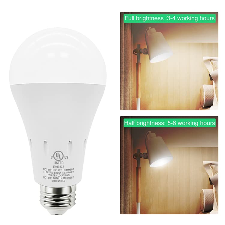 Jackonlux 2000Mah Emergency Light Bulb - Dimmable 80W Equivalent, Daylight 5000K,