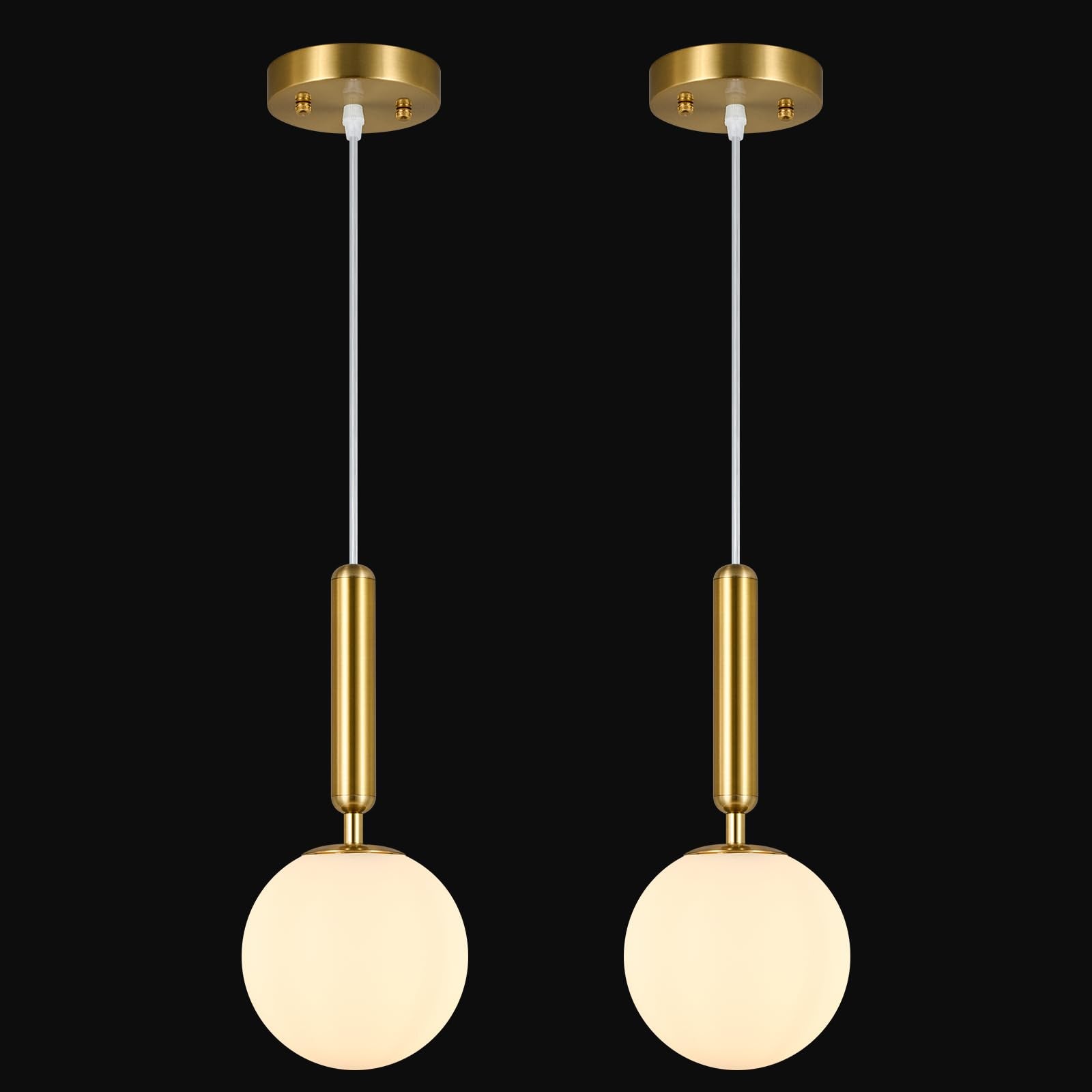 FDPBY Modern Hanging Light Fixture Pendant Lighting for Kitchen Island Mid Century Gold Pendant Lights with Globe Milky White Glass Pendant Light for Bedroom Bathroom Entryway (2 Pack)